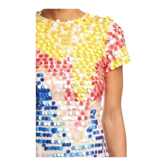 NWT AIDAN MATTOX Short Sleeve Beaded Sequin Mini Sheath Dress Multicolor Size 8 - Picture 7 of 13